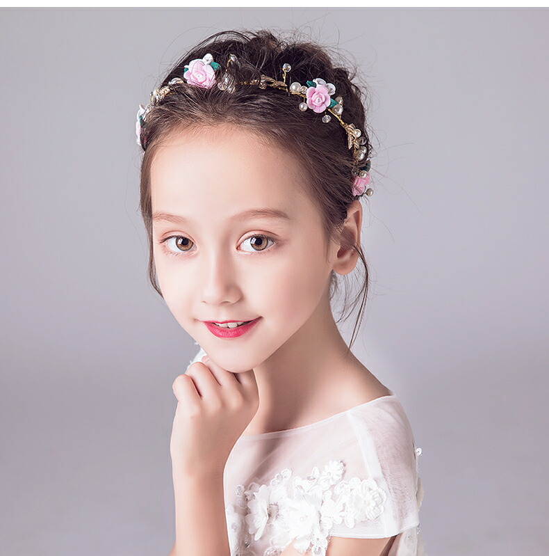 ヘアアクセサリー ヘッドドレス 女の子 ピンク カチューシャ ティアラ キッズ リーフ 花 子供 薔薇 髪飾り