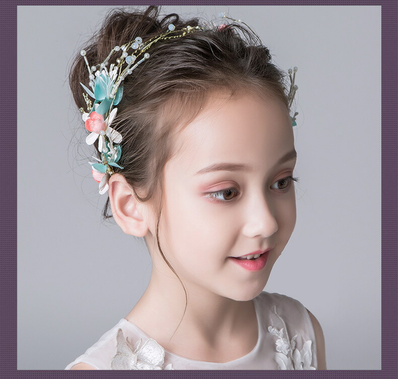 ヘアアクセサリー 髪飾り 花 女の子 子供 ピアノ ゴールド ヘッドドレス キッズ 発表会 ピンク ホワイト