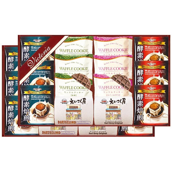 香典返し ギフト 送料無料 送料込※沖縄・離島除く ビクトリアコーヒー ドリップコーヒー＆紅茶・ワッフルクッキーセット VEM-50 洋菓子 お菓子 珈琲 奉書 ご挨拶状 偲び草 法事 お供え 忌明け 志 回忌法要 弔事 お返し 日法要 即返し 仏事 社葬 粗供養 神式