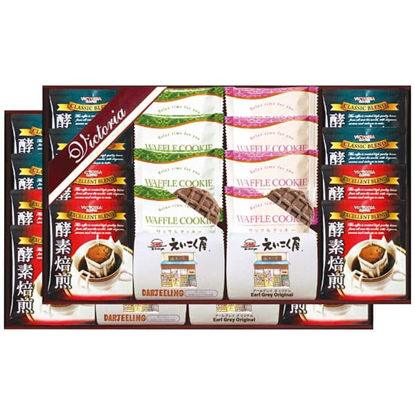 香典返し ギフト 送料無料 送料込※沖縄・離島除く ビクトリアコーヒー ドリップコーヒー＆紅茶・ワッフルクッキーセット VEM-60 洋菓子 お菓子 珈琲 奉書 ご挨拶状 偲び草 法事 お供え 忌明け 志 回忌法要 弔事 お返し 日法要 即返し 仏事 社葬 粗供養 神式