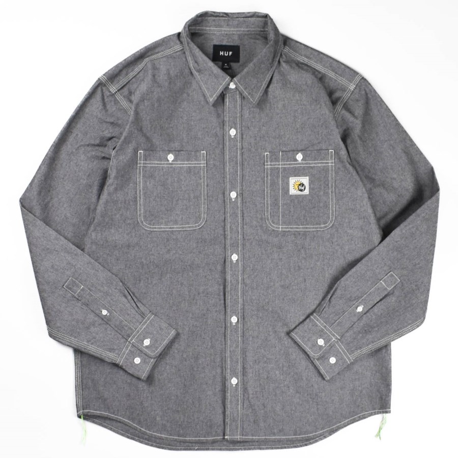 ハフ HUF 長袖 シャツ シャンブレー 黒 SKATE スケート STREET ストリート アメリカブランド