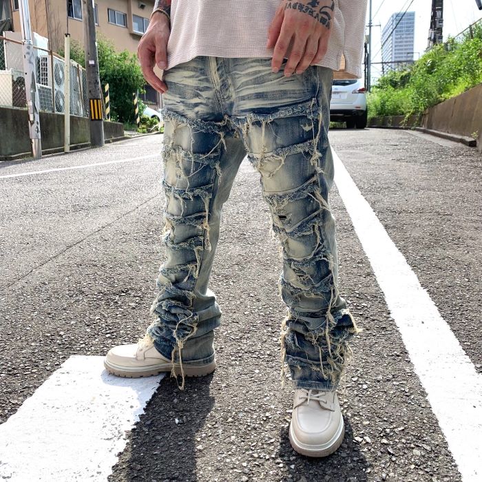 スパークデニム SPARK DENIM FLARE PANT フレア デニム パンツ メンズ スタックパンツ メンズ FLARE PANT ワイド ヴィンテージ ダメージ STREET ストリート アメリカブランド|MAGIC APPLE