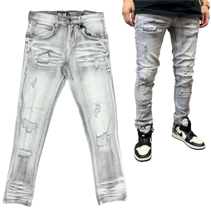 スパークデニム SPARK DENIM スキニー デニム ダメージ クラッシュ ヴィンテージ グレー STREET ストリート アメリカブランド