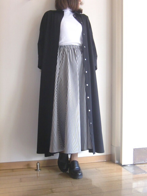 PUPULA pupula ププラ CO MIX TRICOT シャツカラー コート ワンピース 7分袖 ブラック Mサイズ 洗える レディース 送料無料