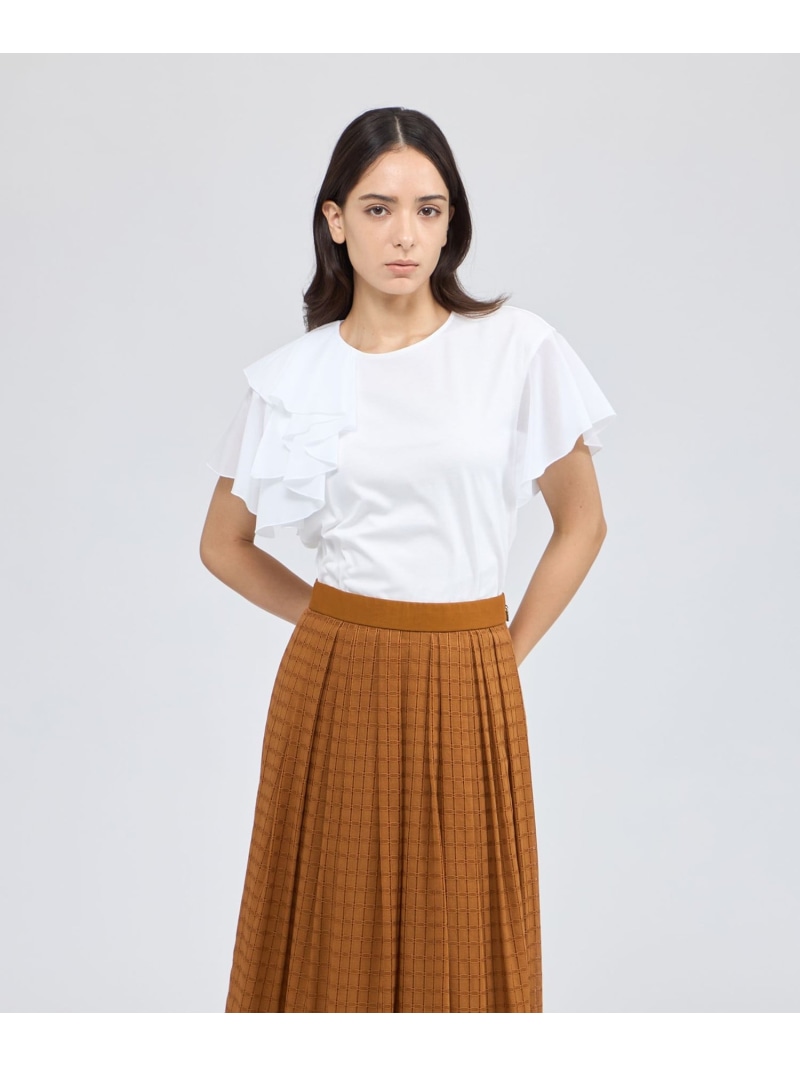 【SALE／50%OFF】シアーラッフルジャージー デザインカットソー EPOCA エポカ トップス カットソー・ティーシャツ 薄墨色 白いこと【RBA_E】【貨物輸送無料】[ Fashion] Tシャツ・カットソー-トップス