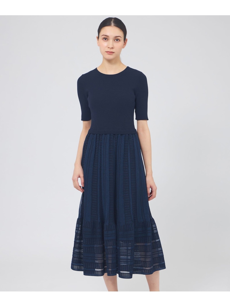 シアーコットンナイロン ニットワンピース EPOCA エポカ ワンピース・ドレス ワンピース ネイビー【送料無料】[ Fashion]