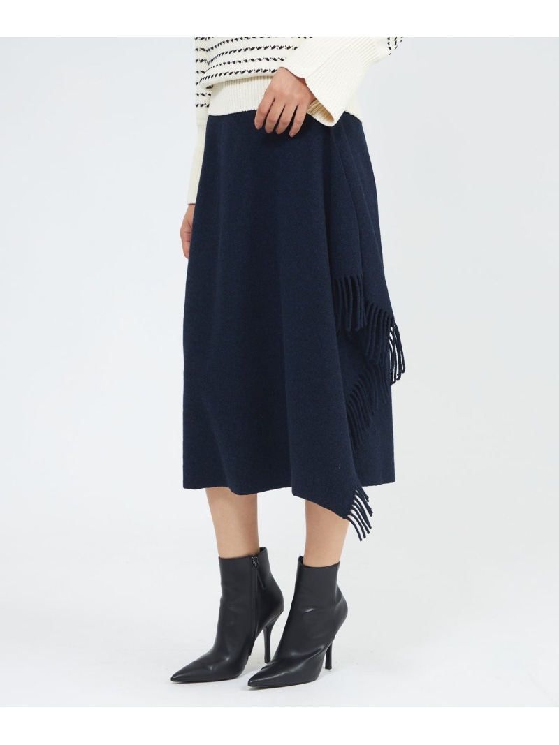 【SALE／20%OFF】【La maglia due】 フリンジAライン ニットスカート EPOCA エポカ スカート ロング・マキシスカート ネイビー ホワイト ブルー【RBA_E】【送料無料】[ Fashion]