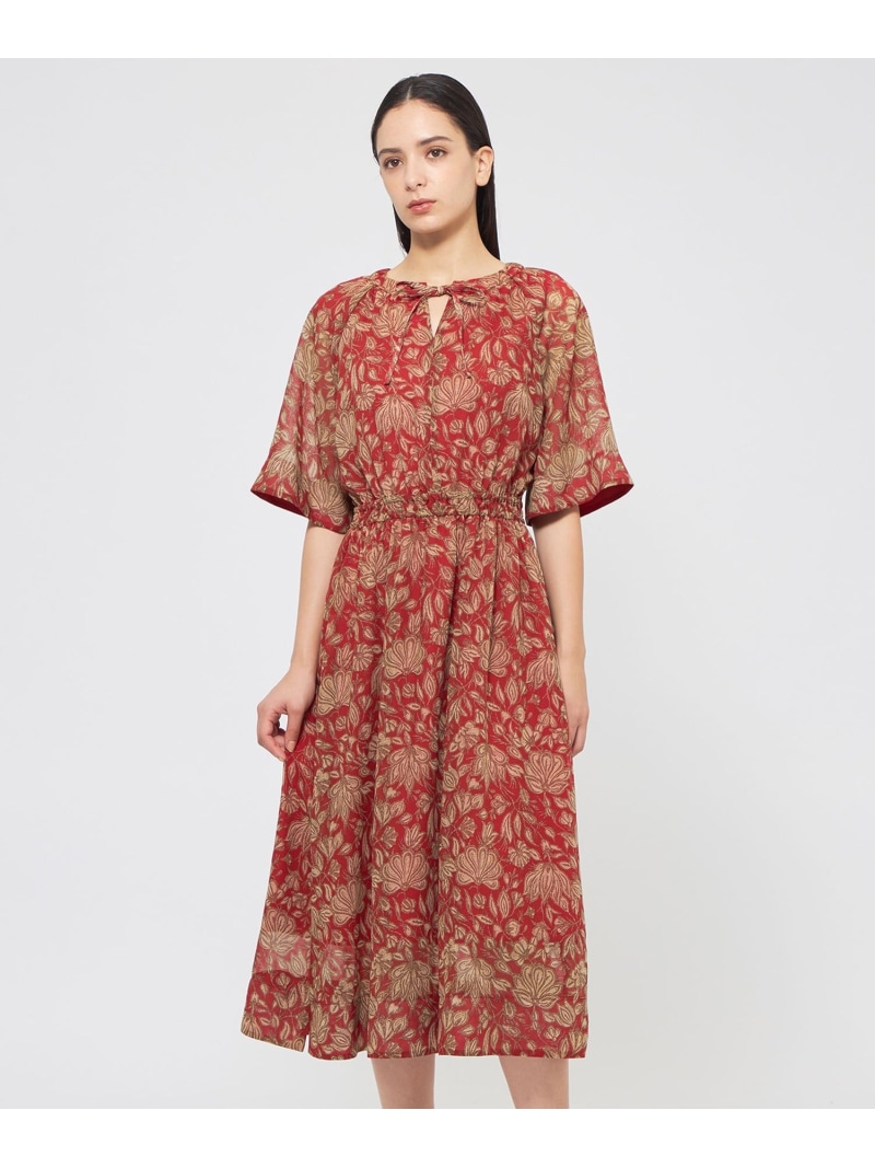 【SALE／50%OFF】【VERY NaVY2025年6月号掲載】フラワーサラサボイル ギャザードレス EPOCA エポカ ワンピース・ドレス ワンピース ネイビー レッド【RBA_E】【送料無料】[ Fashion]