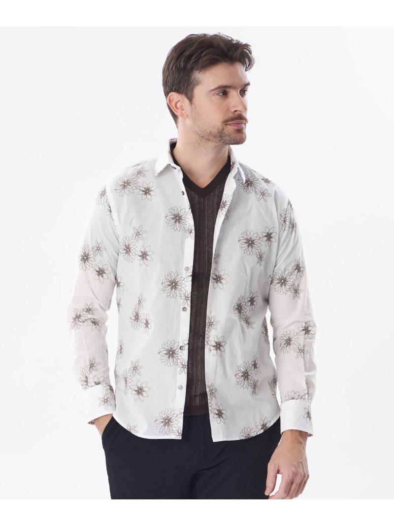 花柄刺しゅうシャツ EPOCA UOMO エポカ トップス シャツ・ブラウス ホワイト ブラック【送料無料】[ Fashion]