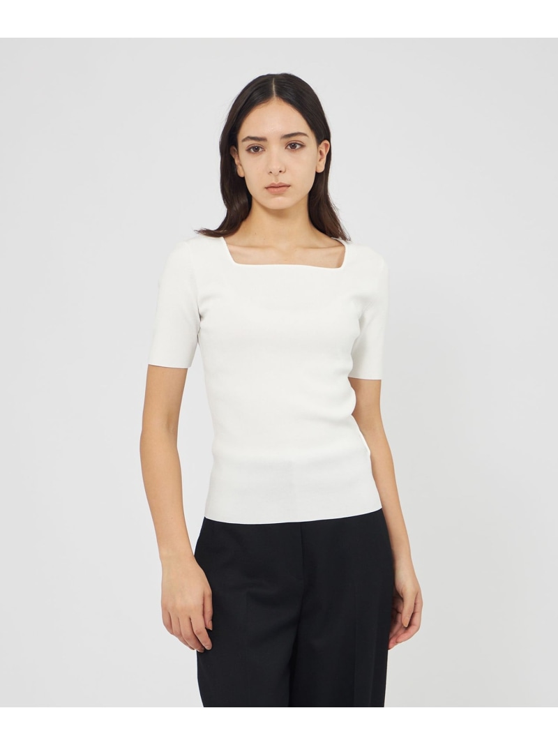 キュプラベーシック スクエアカラーニット EPOCA エポカ トップス ニット ホワイト ネイビー【送料無料】[ Fashion]