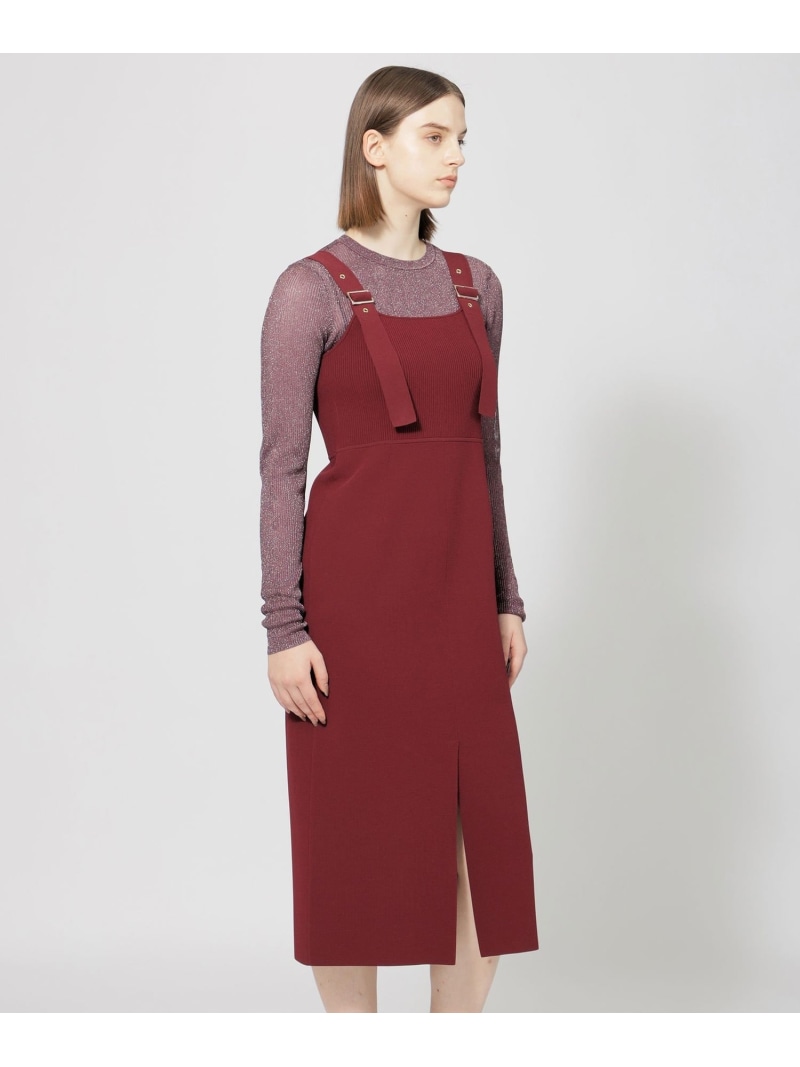 【SALE／50%OFF】レーヨンポリエステルストレッチ ニットジャンパースカート EPOCA エポカ ワンピース・ドレス ワンピース レッド ブラック【RBA_E】【送料無料】[ Fashion]