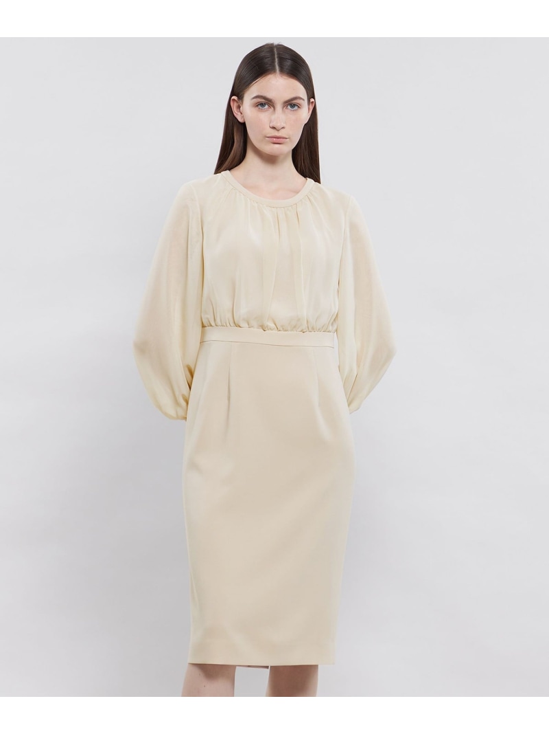 【SALE／30%OFF】コンパクトダブルクロス シフォンコンビドレス EPOCA エポカ ワンピース・ドレス ワンピース ネイビー ブルー ベージュ【RBA_E】【送料無料】[ Fashion]