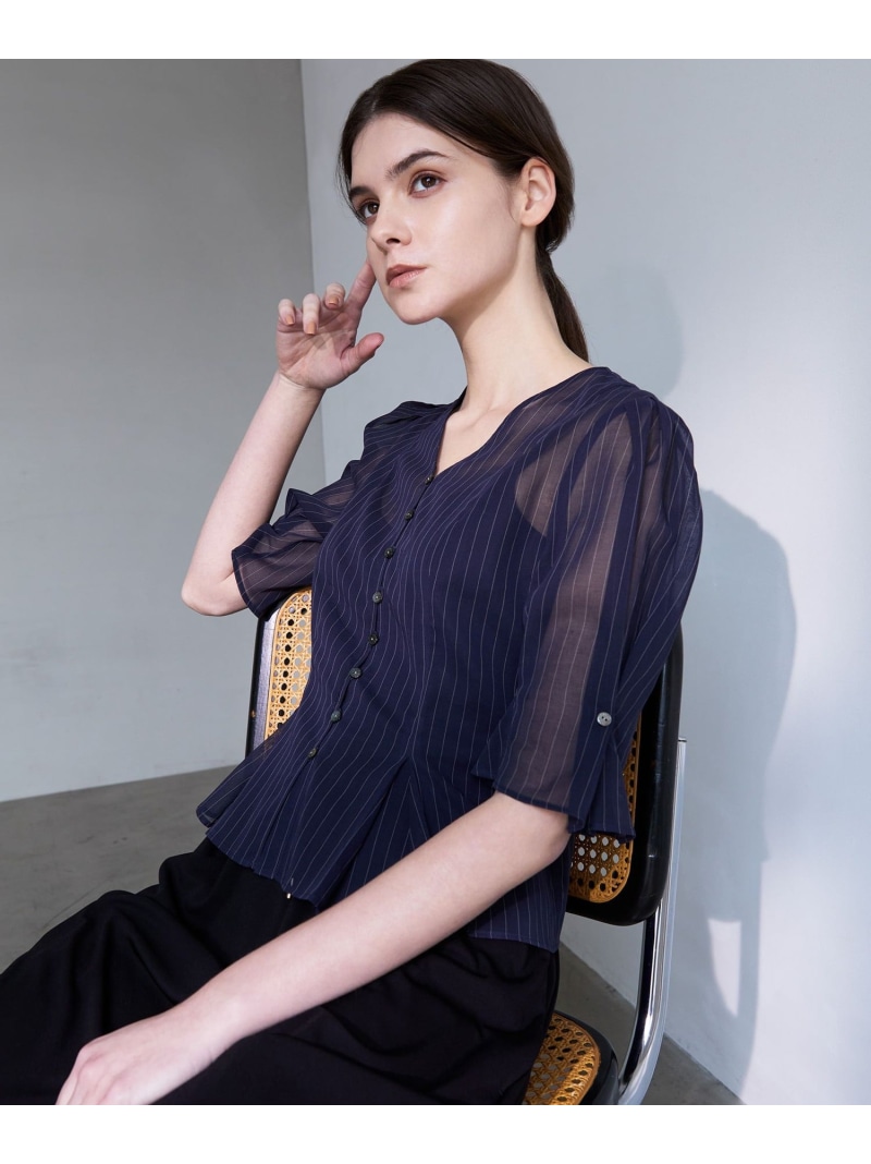 【SALE／40%OFF】シアーストライプ タックデザインブラウス EPOCA エポカ トップス シャツ・ブラウス ネイビー ホワイト【RBA_E】【送料無料】[ Fashion]