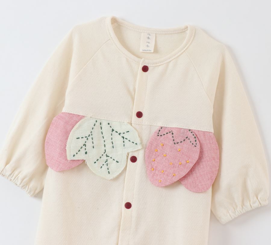 宅送 オーガニック ロンパース カバーオール 日本製 女の子 子供 新生児 赤ちゃん 子ども 可愛い イチゴ フルーツ 苺 果実 葉っぱ 年中素材 春 現金特価 Fcrtt Org