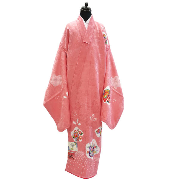 子供 着物 長襦袢 セット 正絹 No.194 ピンク おしどり 花車 女の子 七五三 ひな祭り お正月 お節句 在庫処分品 【宅配便/LE】|きものShop衿子