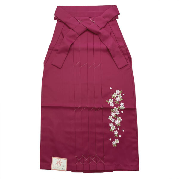 袴 女袴 No.06 ルビーレッド 赤紫 濃いピンク 桜柄 刺しゅう入り 87cm S 小柄な女性 ジュニア 女の子 卒業式 在庫処分品 【宅配便】