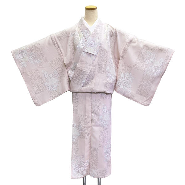 着物 小紋 単衣 No.53 ピンク 桔梗 朝顔 牡丹 万葉 寺井 くれはざ 呉服座 夏物 夏着物 在庫処分品 【宅配便】|きものShop衿子