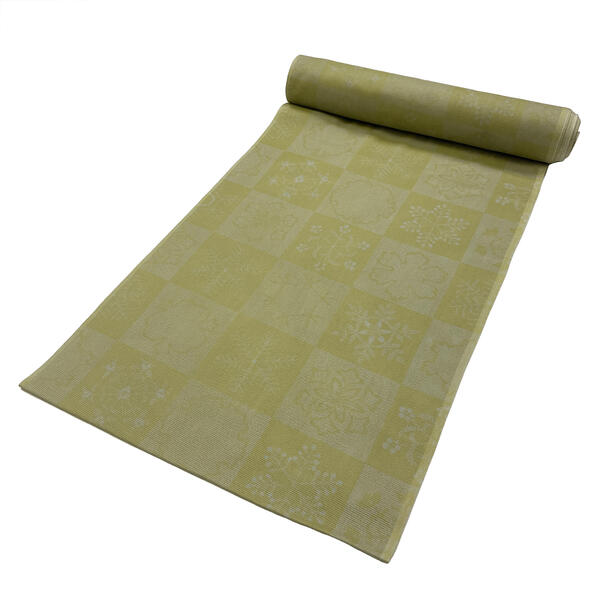 反物 小紋 絽 夏着物 No.332 うぐいす色 柳茶色 市松 ポリエステル 在庫処分品 【宅配便】
