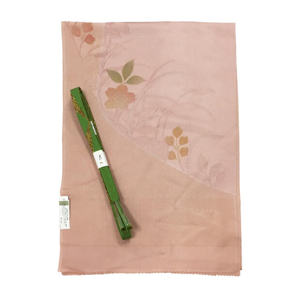 帯揚げ帯締めセット No.356 Mサイズ 退紅色 苔色 丹後ちりめん 在庫処分品 【cp】