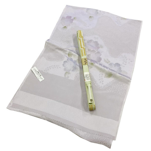 帯揚げ帯締めセット No.376 帯揚げ 白藤色 花 帯締め 白緑 在庫処分品 【cp】