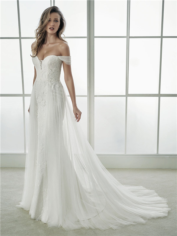 M　ウエディングドレス　フォト　サテン　オフショルダー　マーメイド　二次会 M ウエディングドレス フォト サテン オフショルダー マーメイド