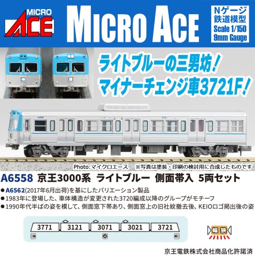 京王3000系 ライトブルー 側面帯入 5両セット 【A6558】 (鉄道模型 Nゲージ)｜ハピネット・オンライン