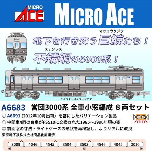 営団3000系 全車小窓編成 8両セット 【A6683】 (鉄道模型 Nゲージ)