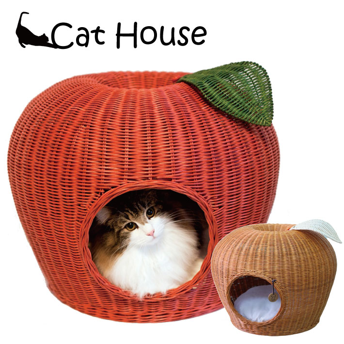キャットハウス ラタン ポムハウス 猫ハウス 全2色 ねこハウス ねこベッド 仔犬 ネコ 猫ハウス クッション 室内用 ハニー レッド 送料無料 同梱不可｜ESCO SHOP