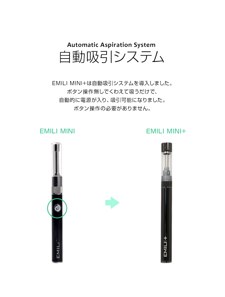 楽天市場 電子タバコ リキッド Emili Mini Plus エミリ ミニ プラス スターターセット 自動吸引 タール ニコチン０ おまかせリキッド2本付き 使い捨てカートリッジ 1本付き Vape ベイプ 本体 禁煙 減煙 アトマイザー Emili Mini エミリミニプラス Emili Mini Plus