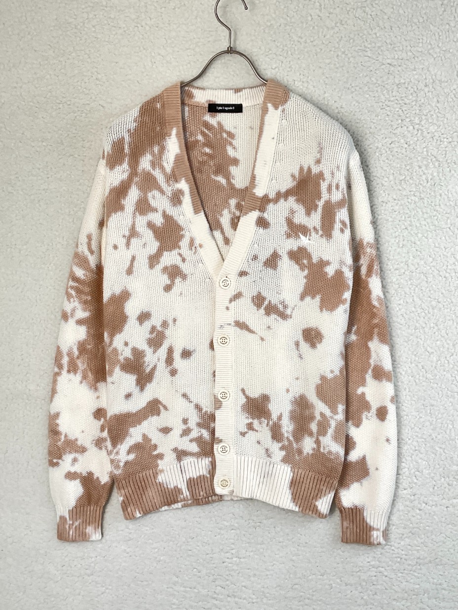 値下げ 未使用 1piu1uguale3 ウノピゥウ 5 ホワイト×ブラウン TIE DYE KNIT CARDIGAN　タイダイニット