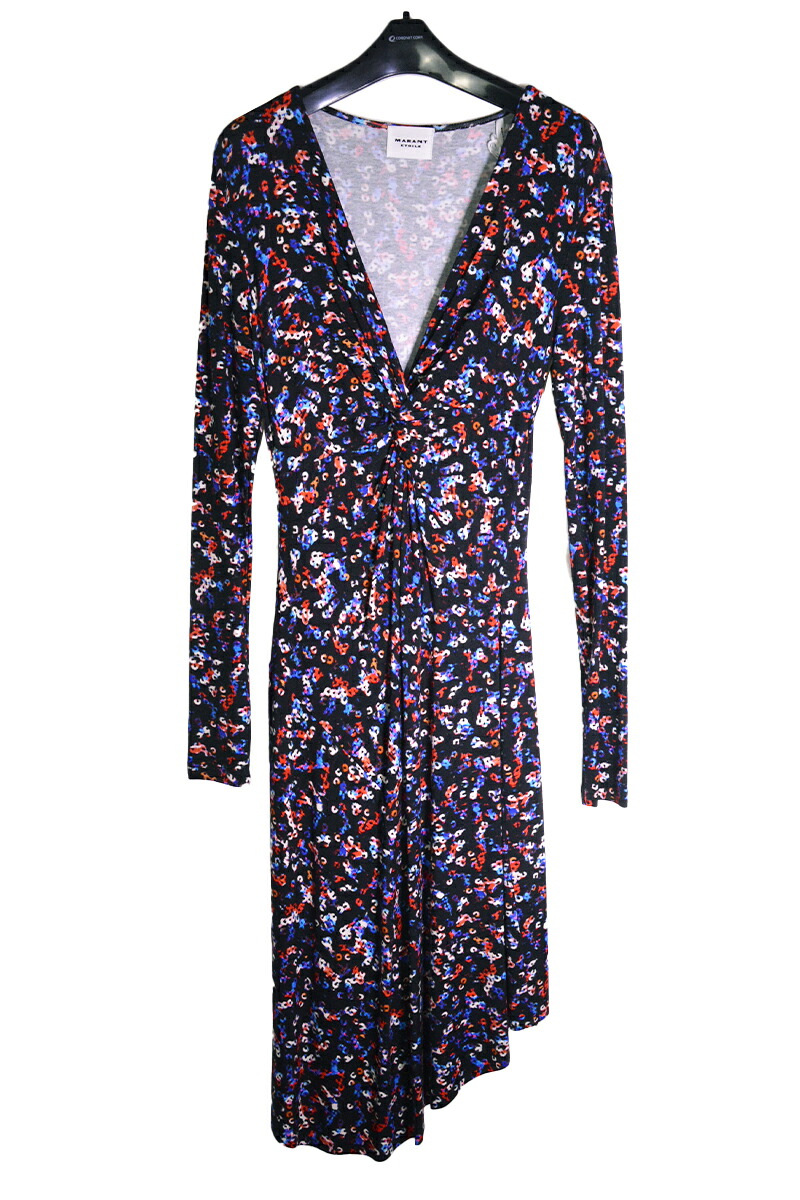 値下げ 未使用品 ISABEL MARANT ETOILE　イザベルマランエトワール 36 ブラック×マルチカラー 総柄ロングワンピース　ドレス