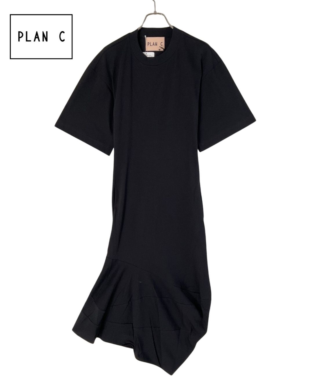 PLAN C プランシー 41.ABCJF14JS0TJ025 ドレープジャージードレス Tシャツ ワンピ 新品 34 ブラック