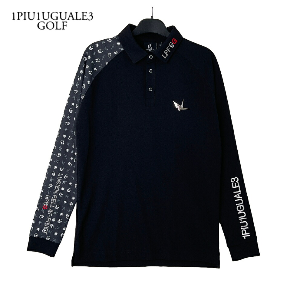 1PIU1UGUALE3 GOLF ウノピゥウノ ゴルフ × lucien pellat-finet ルシアン ペラフィネ  ゴルフ  GRT161-POE407 BACK CIRCLE LOGO RAGLAN L/S POLO バックサークルロゴラグランポロシャツ 新品 3 黒いこと スポーツ・アウトドア-シャツ・ポロシャツ-メンズウェア
