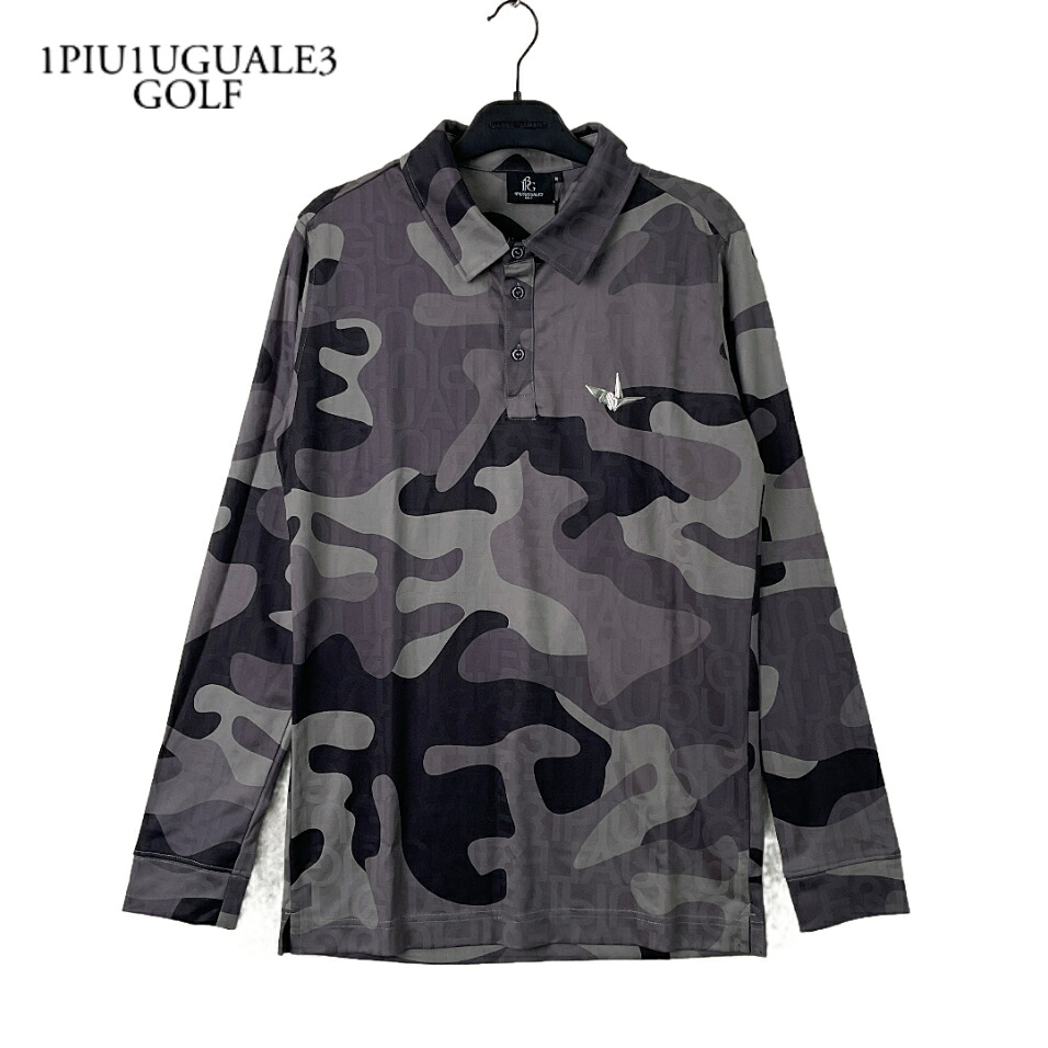 1PIU1UGUALE3 GOLF ウノピゥウノウグァーレトレ ゴルフ GRT231-POE518 L/S POLO CAMOUFLAGE カモフラージュポロシャツ 新品 3 ブラック