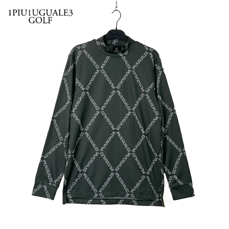 1PIU1UGUALE3 GOLF ウノピゥウノウグァーレトレ ゴルフ × 戸賀敬城 GRK066-POE457 ARGYLE LOGO L/S MOCK アーガイルロゴモックネックカットソー 新品 3 カーキ