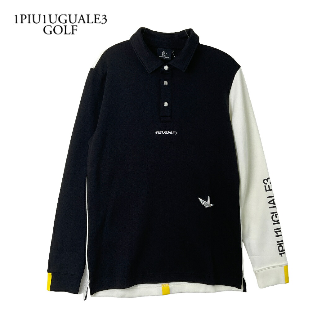 1PIU1UGUALE3 GOLF × アレッサンドロデルピエロ GDT012-ARN029 ADP L/S BACK LINE POLO バックラインポロシャツ 新品 3 ブラック×ホワイト