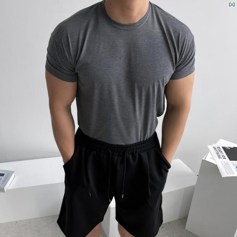 メンズ　ファッション　韓国ファッション　オシャレ　コーデ アメリカン ラウンドネック 無地 半袖 Tシャツ メンズ 夏 薄手 スポーツフィットネス マッスル ファッション トップス