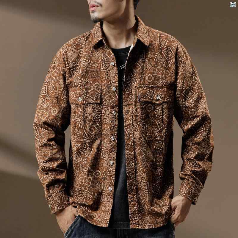 メンズ　ファッション　コーデ レトロ 花柄 シャツ メンズ 高級 インナーウェア 塩味 長袖