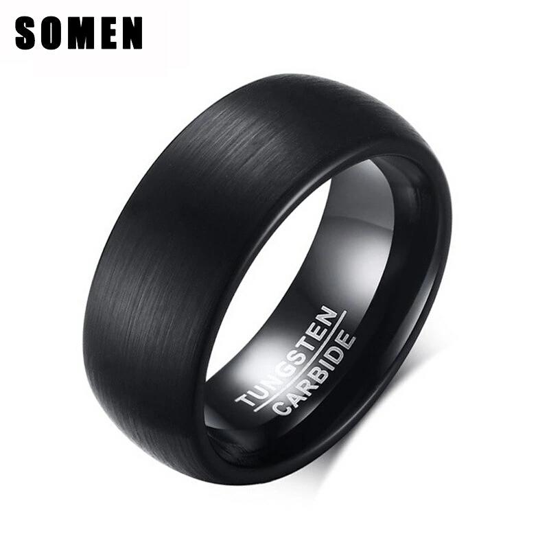 指輪 リング タングステン 黒 ブラック シンプル マット メンズ 男性 8mm ダーク 結婚式 ウェディング バンド ブラシ パンク クール パーティ シック ジュエリー