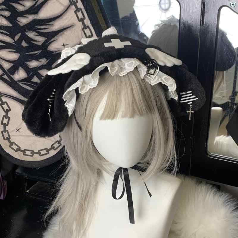 レディース　Y2K ファッション　2000 バニー 耳 カチューシャ サブカルチャー ロリータ ヘッド ドレス レース かわいい ぬいぐるみ ヘア アクセサリー 鉱山 シリーズ