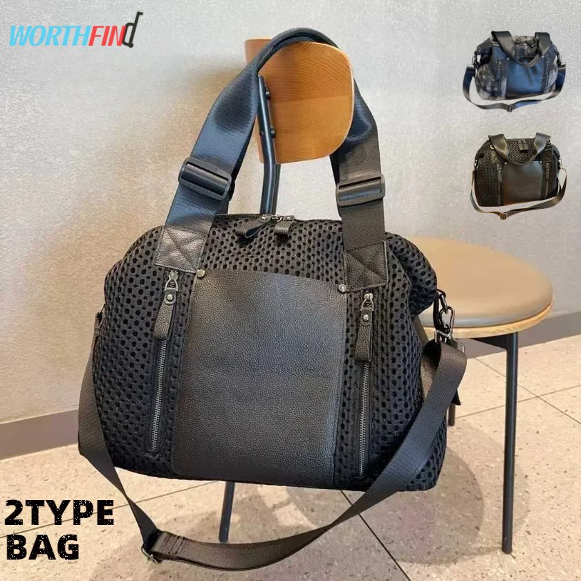 メッシュ トートバッグ ショルダーバッグ 3way ナイロン 牛革 デニム 斜め掛け 肩がけ 撥水加工 大容量 無地 A4 旅行バッグ 修学旅行 かわいい おしゃれ かっこいい 小旅行 1泊 普段使い 軽量 ママバッグ トートバッグ 大容量 上質 ブラック 通勤 出張