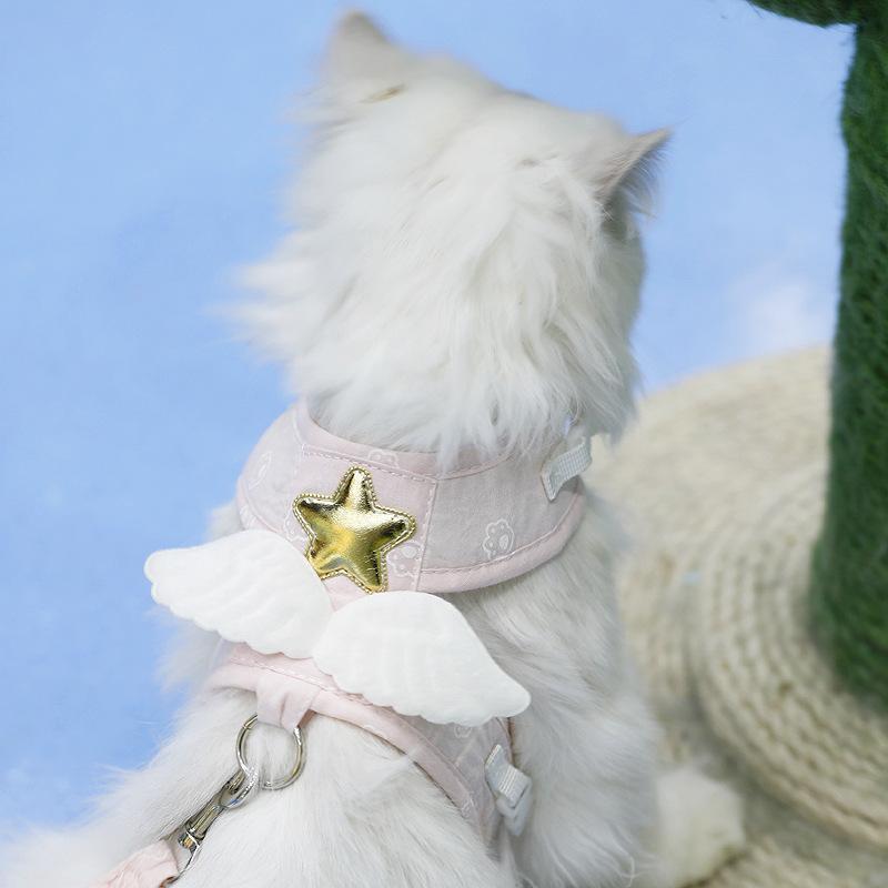 猫 天使の羽 リード ピンク ペット用品 散歩 猫用ハーネス お出かけ 抜けにくい 牽引ロープ ベスト 水色 胴輪