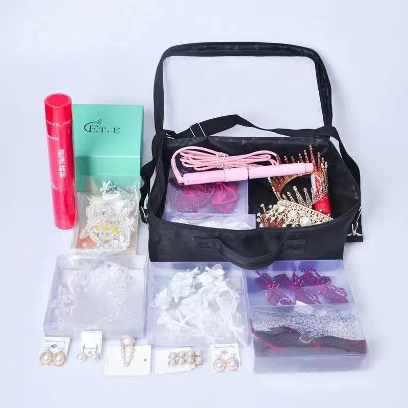 PUレザー 透明 和装 ショルダーバッグ ヘアアクセサリー 42cm 新婦 メイクボックス 大容量 コスメ収納バッグ