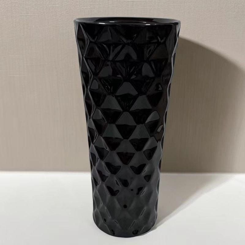 花瓶 陶器 特大号 黒色 床置き 家庭用 オフィス リビング 観葉植物 植木鉢