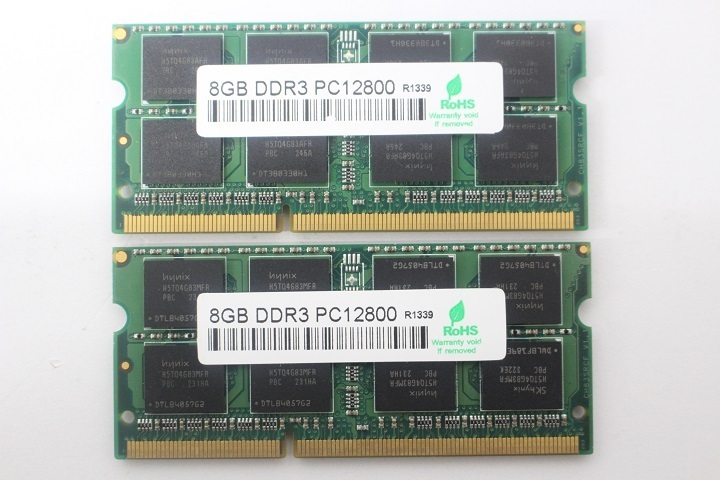 GREEN HOUSE 16GB 2×8GB PC3-12800S DDR3 1600MHz 1.5V対応 SO DIMM RAM 8GB 2枚セット　計16GB　増設メモリ　送料無料【中古】