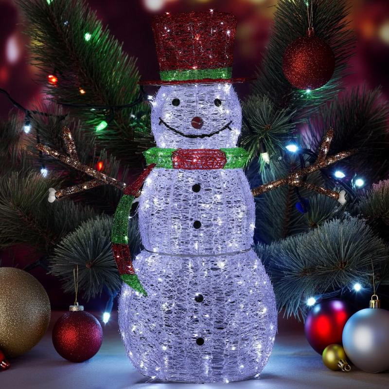 クリスマス　ライトスノーマン LEDモチーフライト おすわりスノーマン クリスマスカラー 高さ38cm