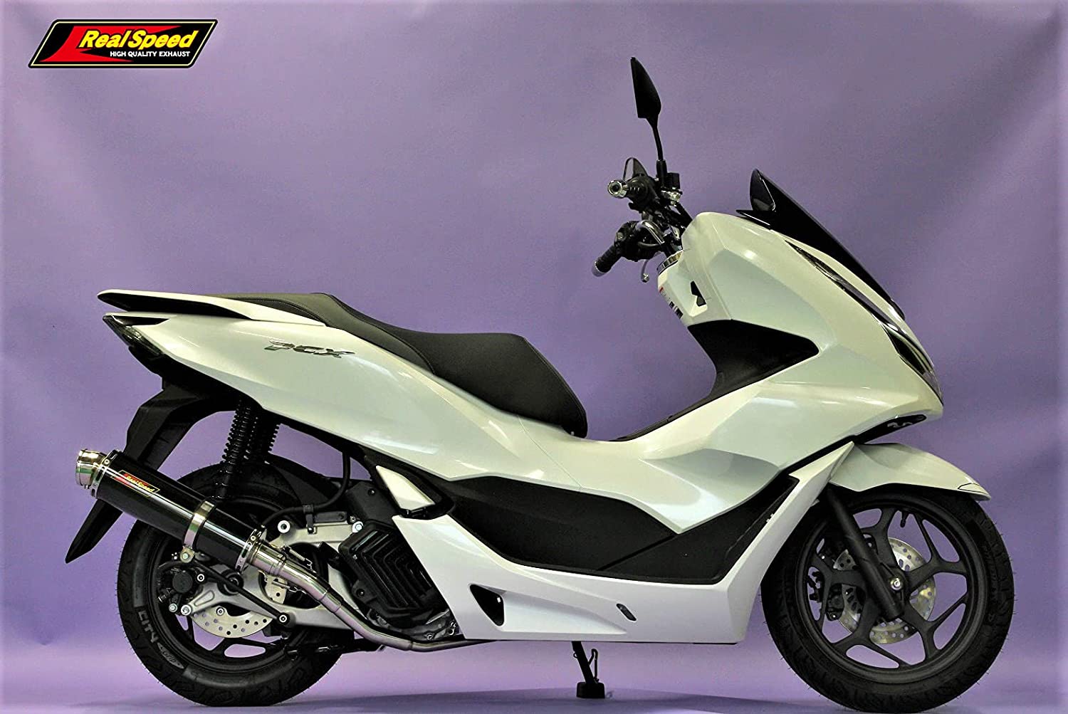 Realspeed PCX125 バイクマフラー 2BJ-JK05 8BJ-JK05 クーガ ステンレス ブラックカラー マフラー フルエキ フルエキゾースト カスタム パーツ ドレスアップ 交換 社外品 リアルスピード ホンダ