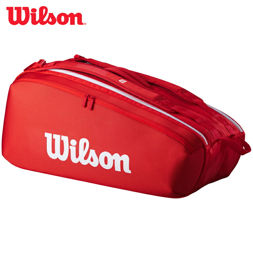最大2,000円OFFクーポン 7/18～7/26 ★セールsale 25％OFF★ ウイルソン Wilson テニス ラケットバッグ スーパーツアー ウィルソン レッド 9PK SUPER TOUR WILSON RED 9PK 2025 WR8036701001 NB0718｜YOCABITO　店