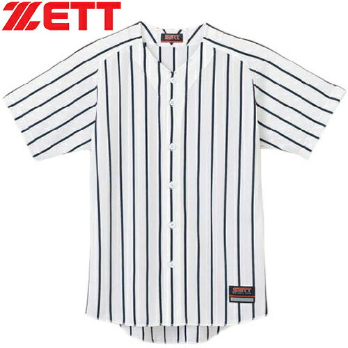 ゼット ZETT メンズ 野球ウェア ユニフォームシャツ ワイドストライプリブメッシュシャツ ホワイト×ネイビー BU631 1129