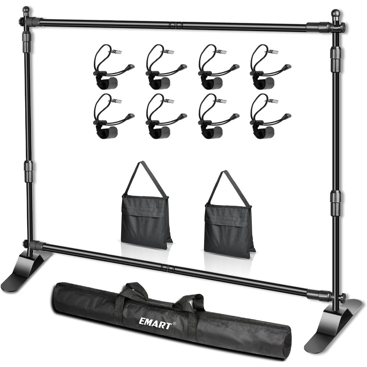 EMART 背景スタンド 背景バナースタンド 300×240cm 伸縮式 幅、高さ調節可能 合金製 高耐久 簡単組立 展示会、トレードショー、 パーティー装飾などに適用 写真撮影、生放送、 グリーンバック、背景紙、クロマキー合成などに大活躍（サンドバッグ*2と専用収納袋*1付き）